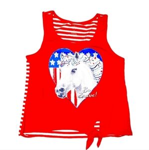 ✨️ Be Brave Red American Horse Tank Top with Front Tie - Girls Large